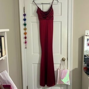 Windsor Red Satin Cowl Neck Maxi Dress Gown Small Lace Detail
